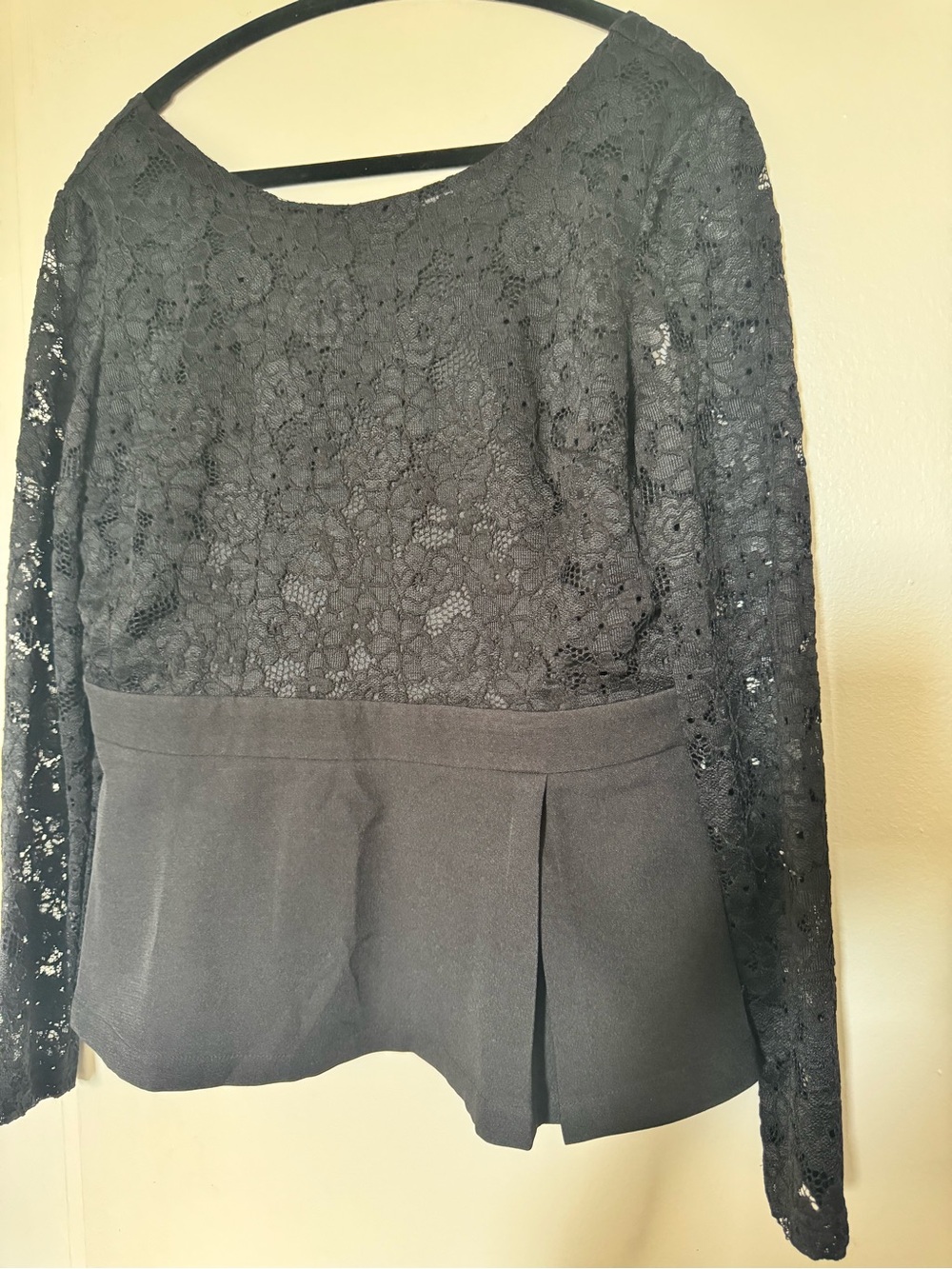 Brooks Brothers Black Lace Peplum Top with Long Sleeves